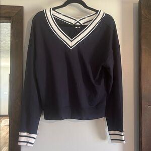 NWT Sincerely Jules Navy and White Striped V-Neck Top